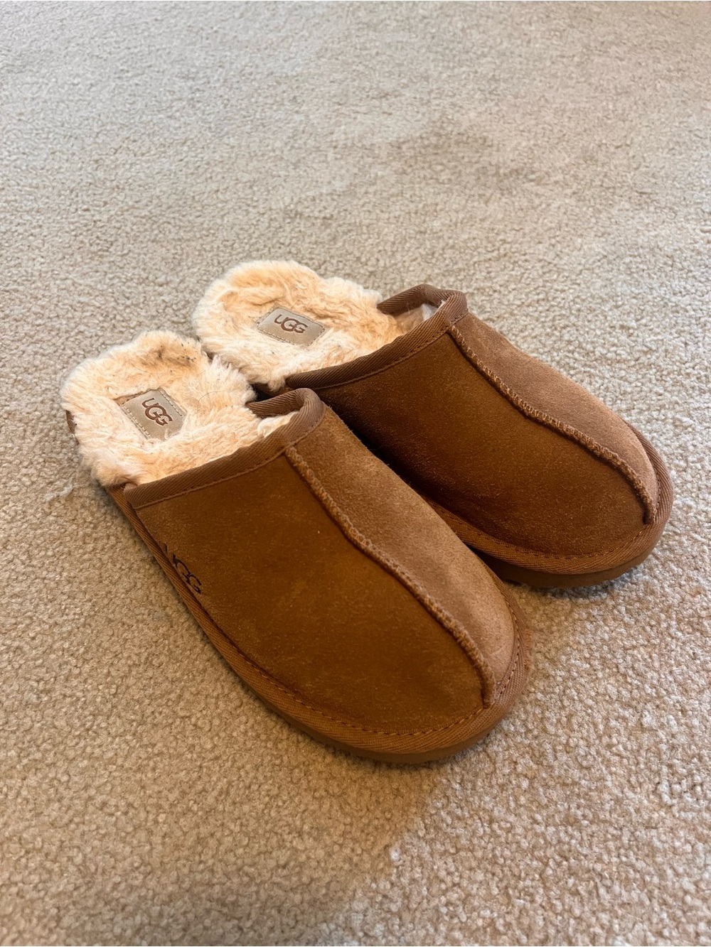 UGG Kids Brown Suede Fur-Lined Slip-On Slippers Sz 3